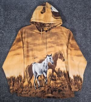Trail Crest "Horses" Fleece Zip Up Hooded Sweatshirt Jacket Adult XL Nature